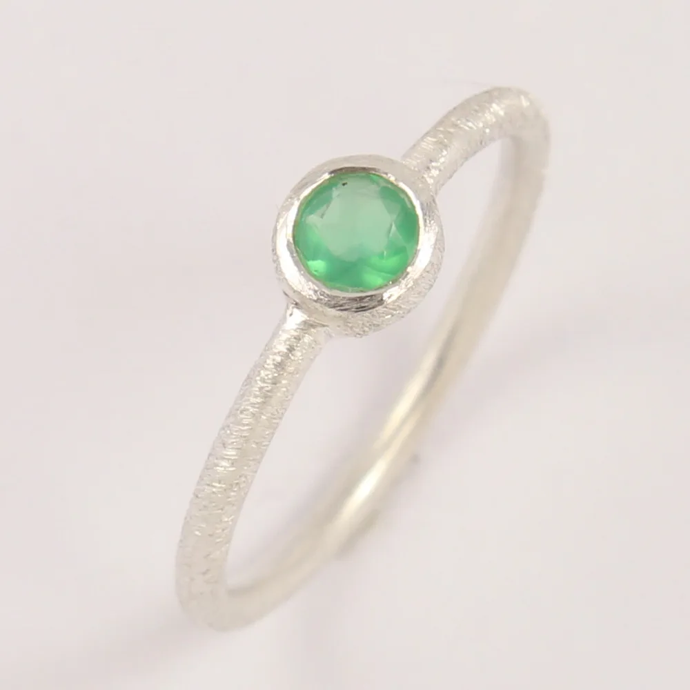 Top Most Genuine Green Onyx 5 mm Round Shape Gemstone Silver Ring Bezel Setting 925 Sterling Silver Girls Women Gift