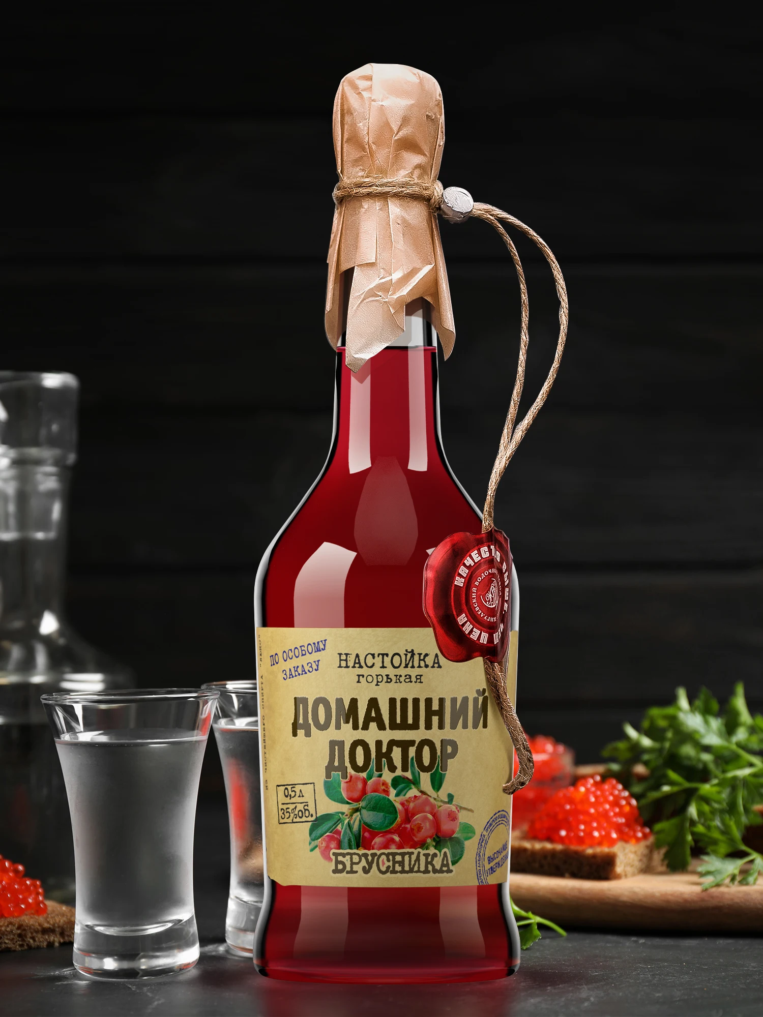 Русское натуральное сырье (35% alc.) Настойка «Family Doctor» Cowberry 500 мл без искусственных цветов и запахов