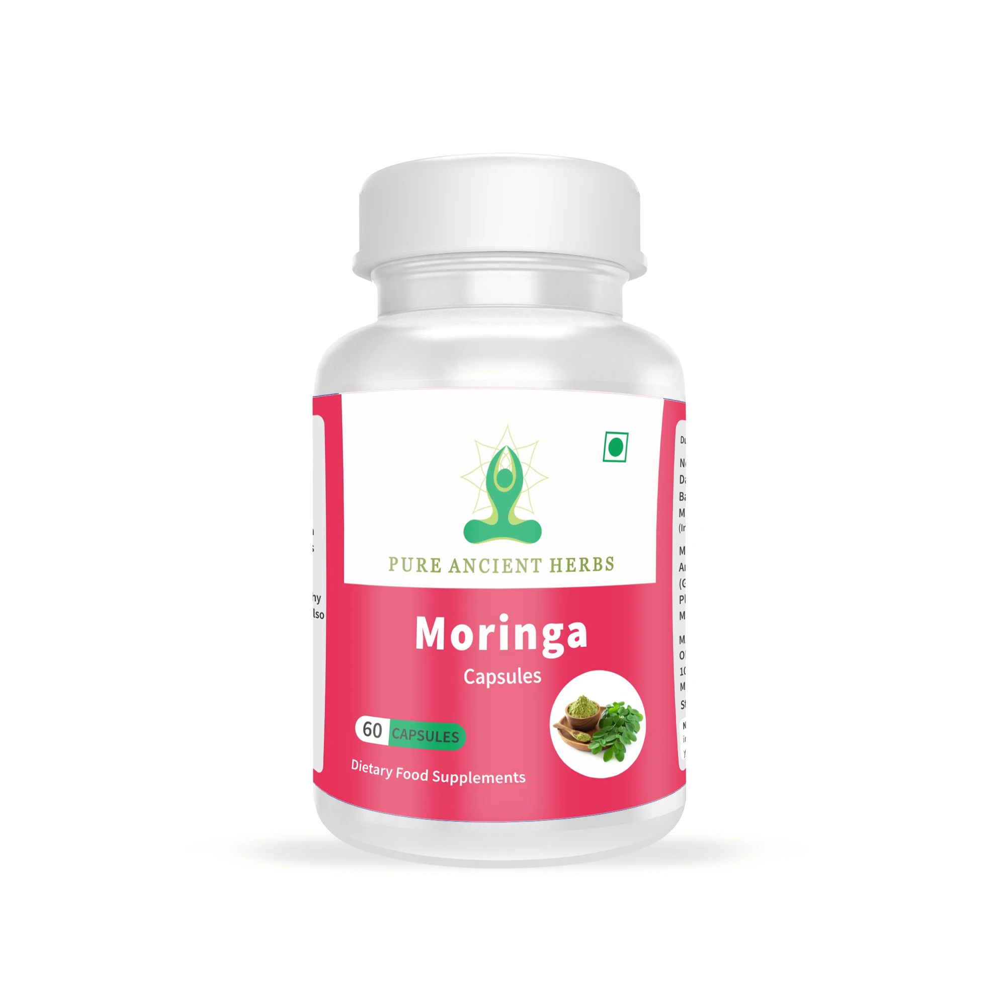 Moringa capsules made with high quality of moringa extract.