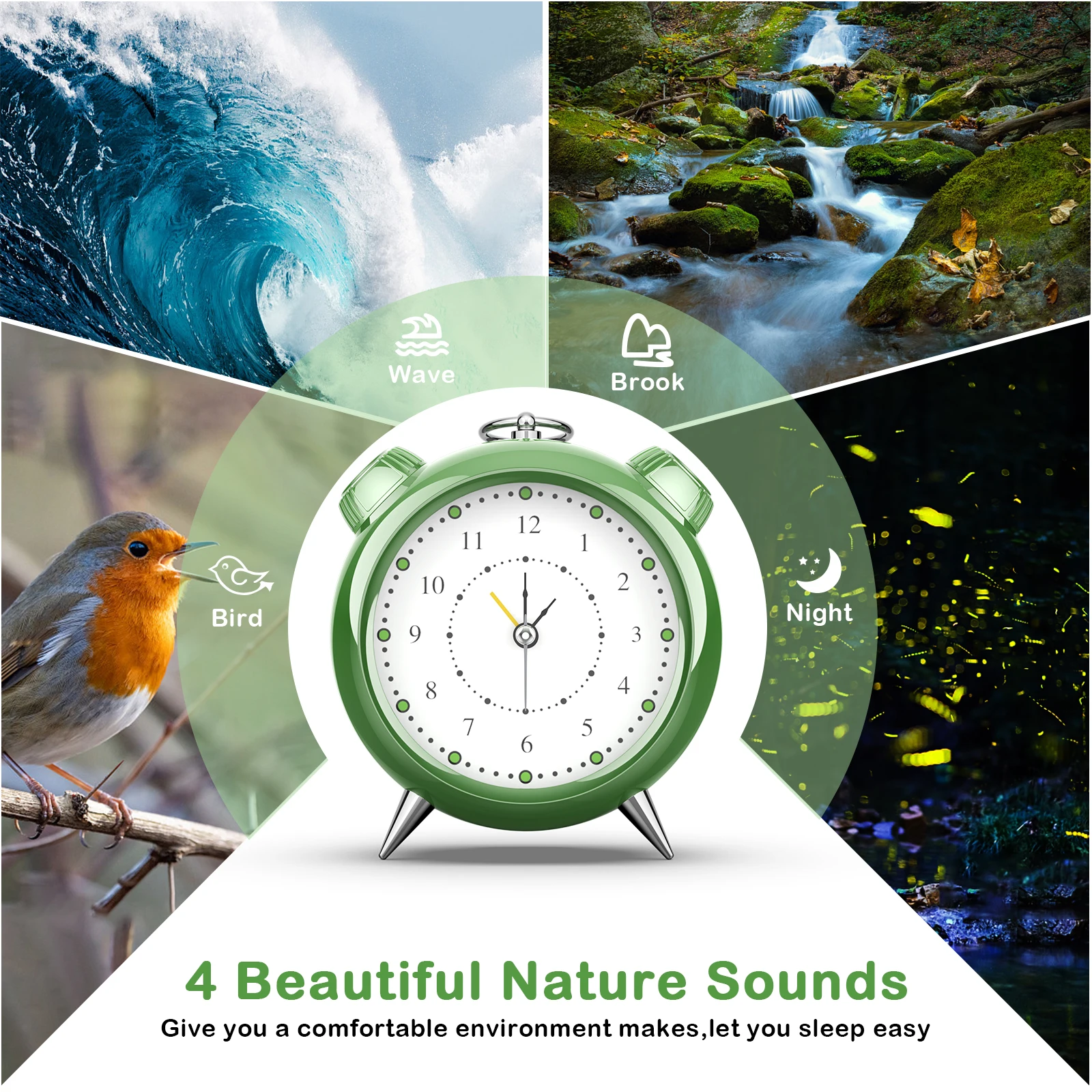 Portable sleeping aid wireless Speaker 4 Relaxing & Soothing Nature Sounds Timer Alarm Clock with Radio