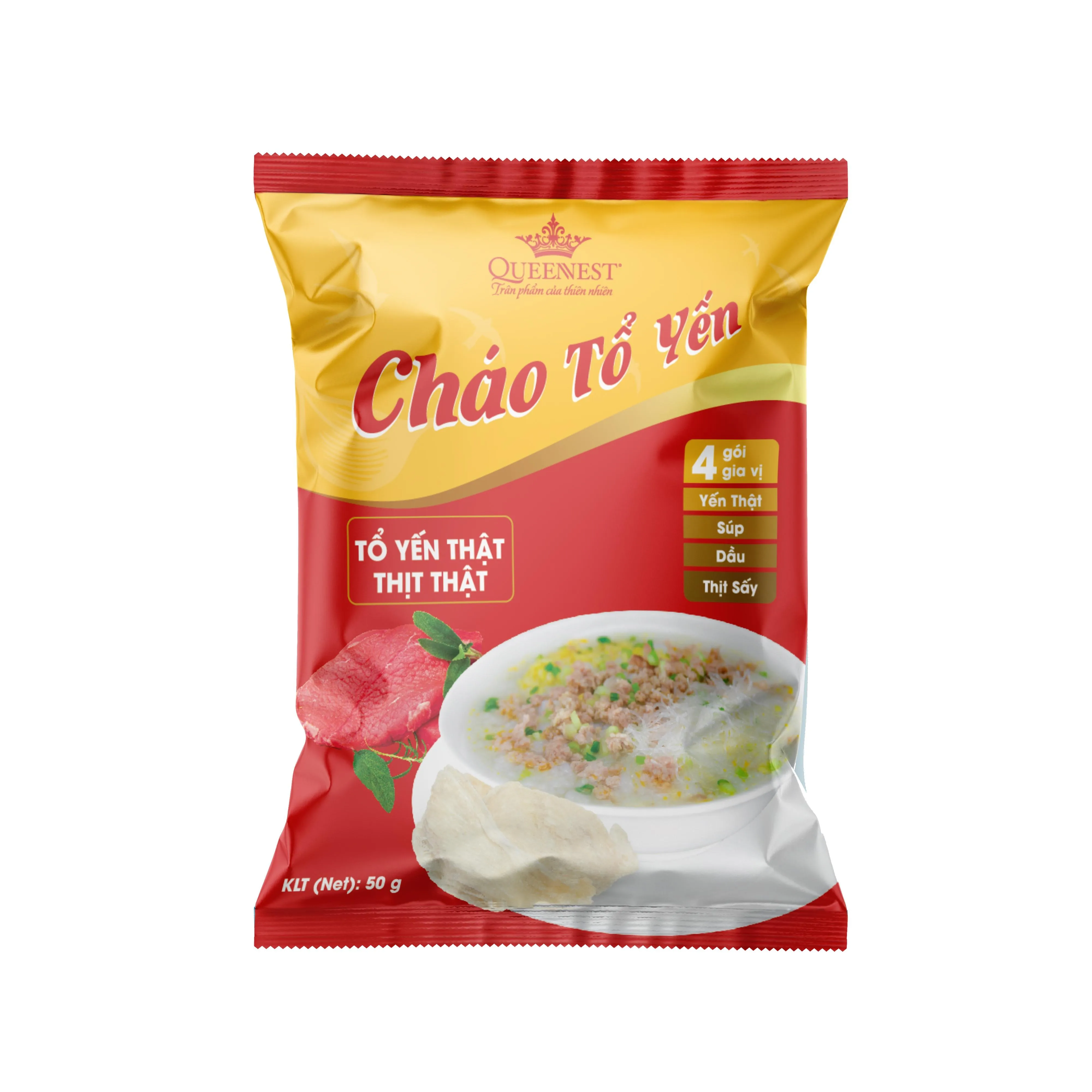 QUEENNEST Birds Nest Porridge (30 Bags x 50g) from Vietnam - Minced Pork Flavor