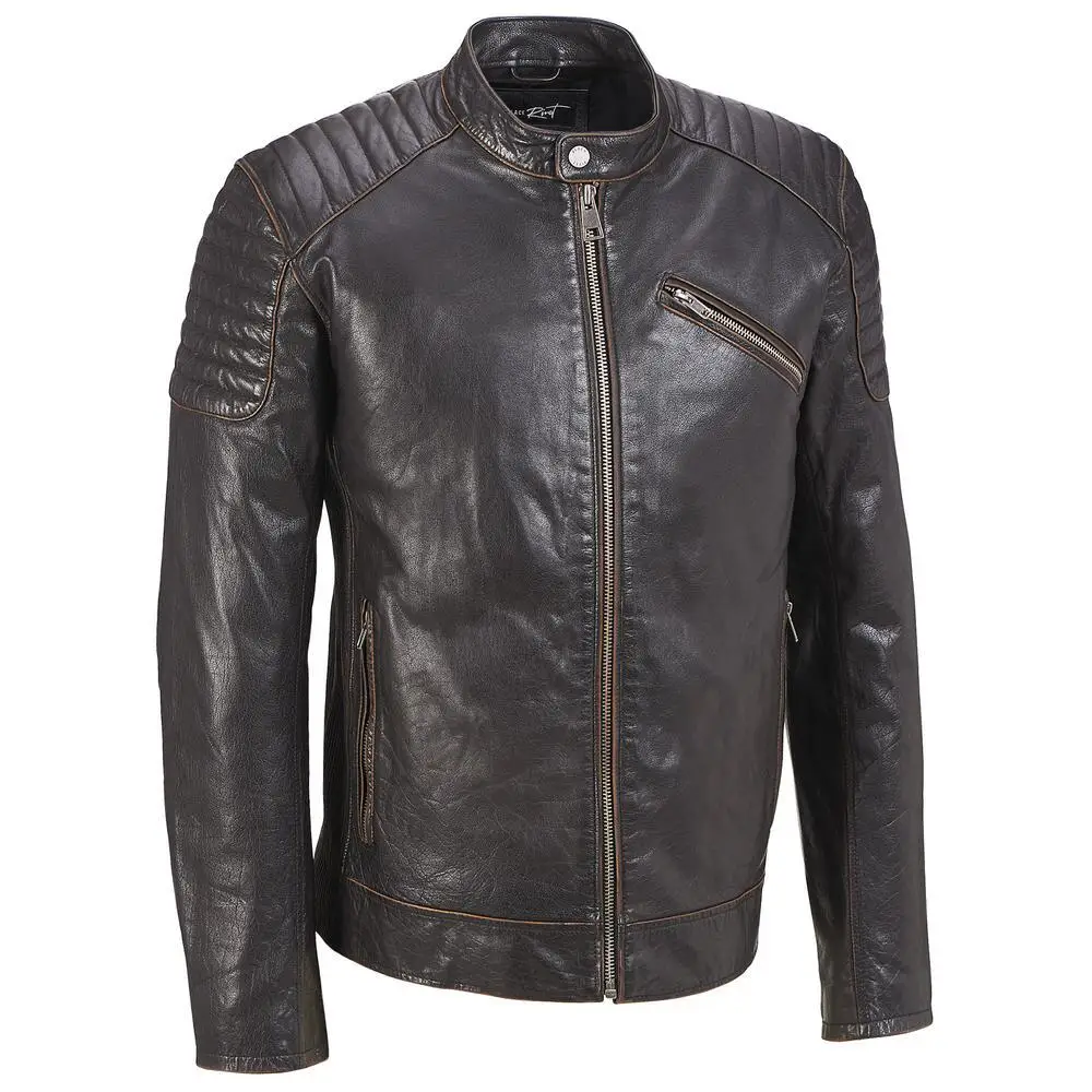 Mens Distressed Brown Classic Diamond Mixed Color Genuine Leather Workout Racing Motorbike Driving Safety Jacket For Men 2021