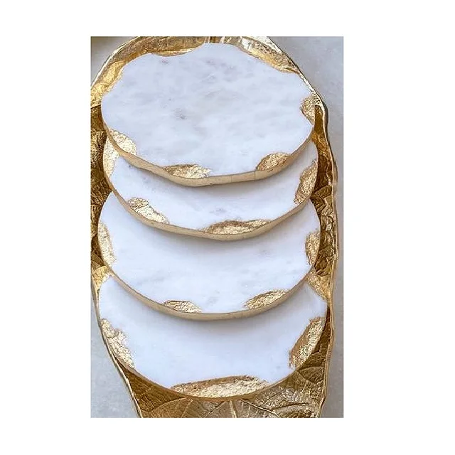 White Marble Gold fancy edge Handmade Modern Coasters