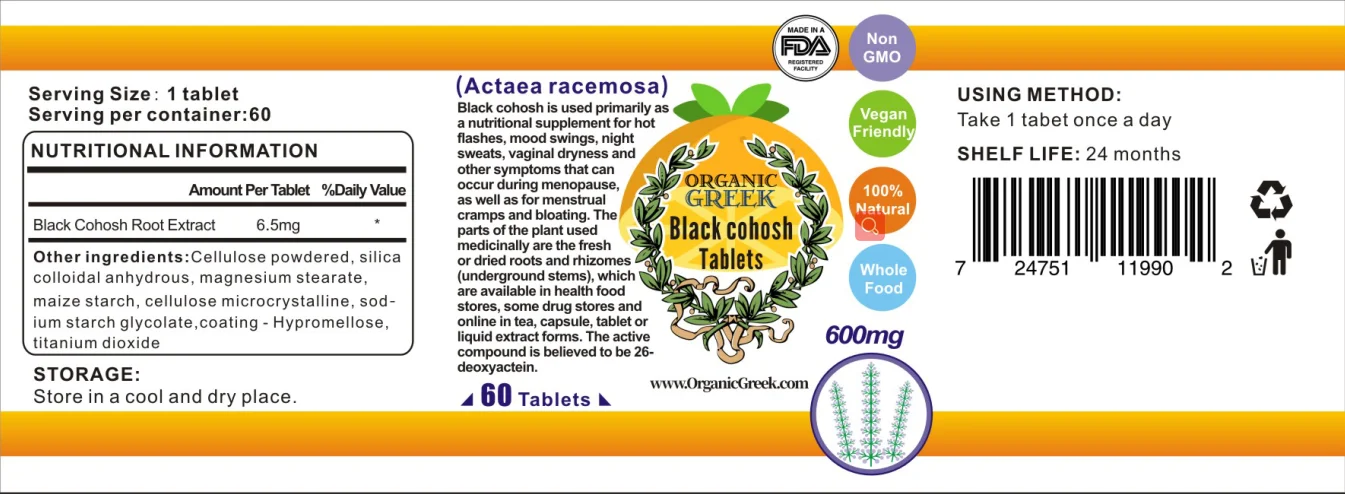 
Organic Greek Black Cohosh Tablets 600mg Enhance Muscular Strength Actaea Racemosa Dried Herb Black Cohosh Nutritional Tablet 