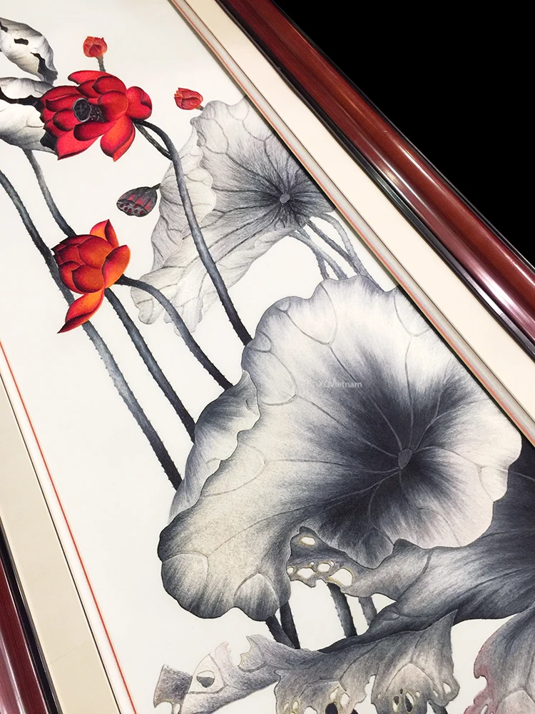 Цветочная живопись современный стиль ручная вышивка картина на нитке шелк хлопок аромат лотоса 49-50