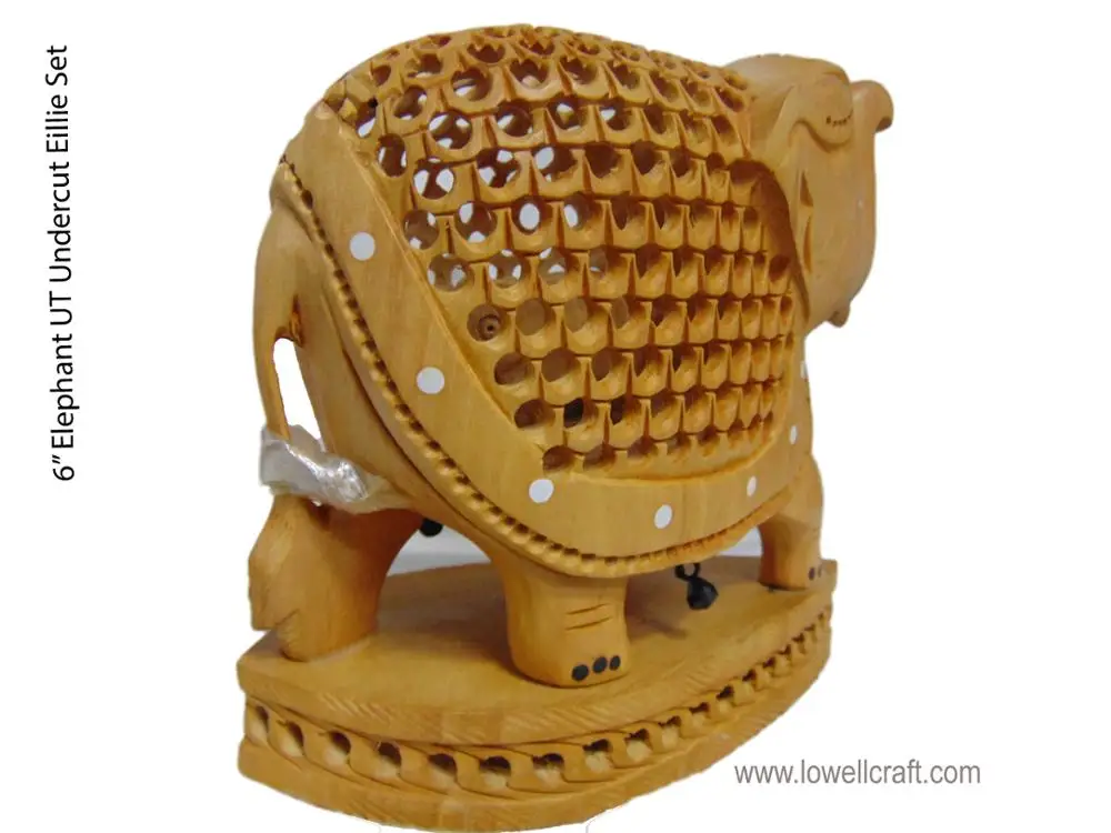 Wooden Carved Hand Vintage Figurine Trunk  Wood Statue Elephant