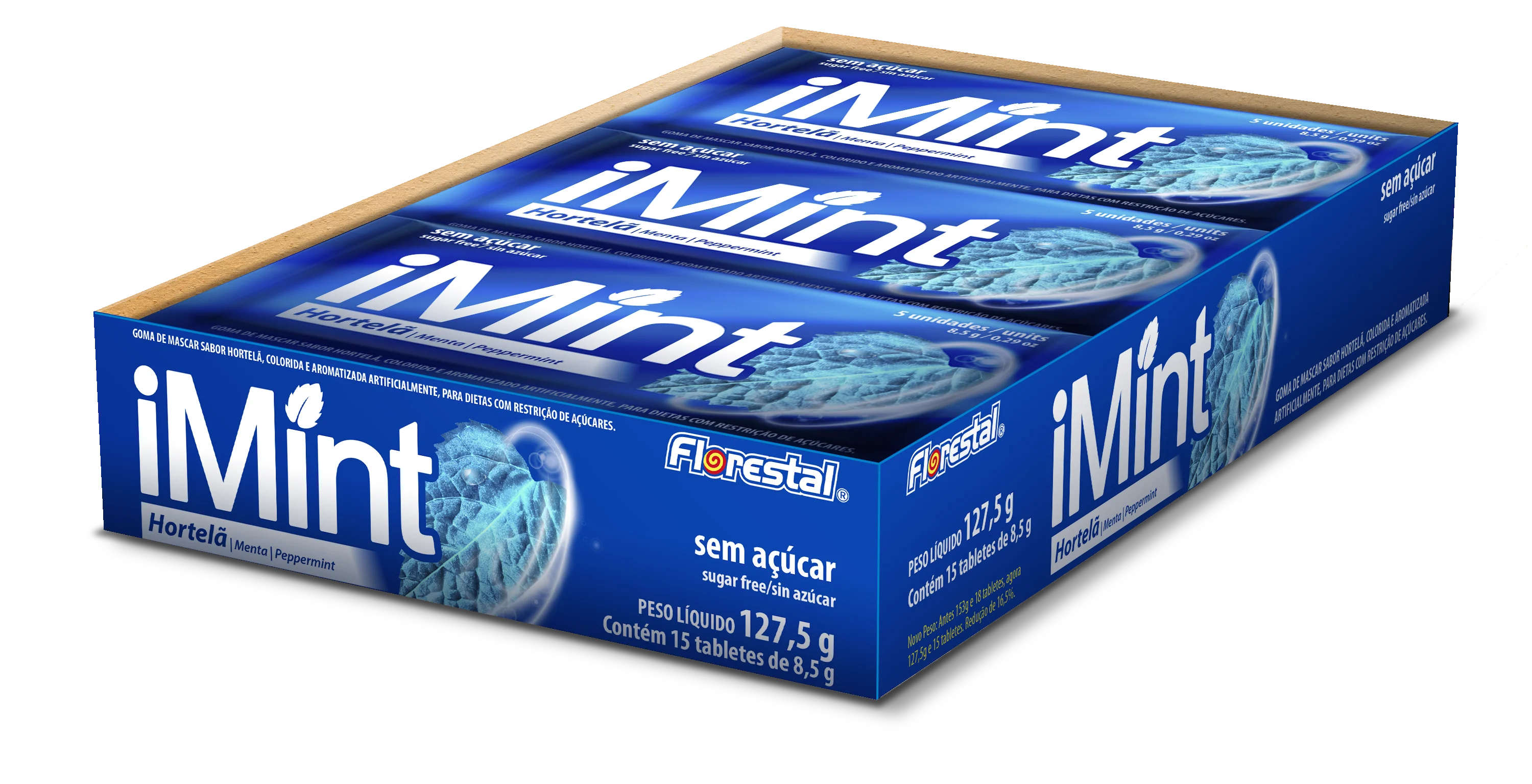 
2226 - IMINT Red, Blue, Green Mint Chewing gum Sugar Free 1,7g x 5un - 127,5g Display 