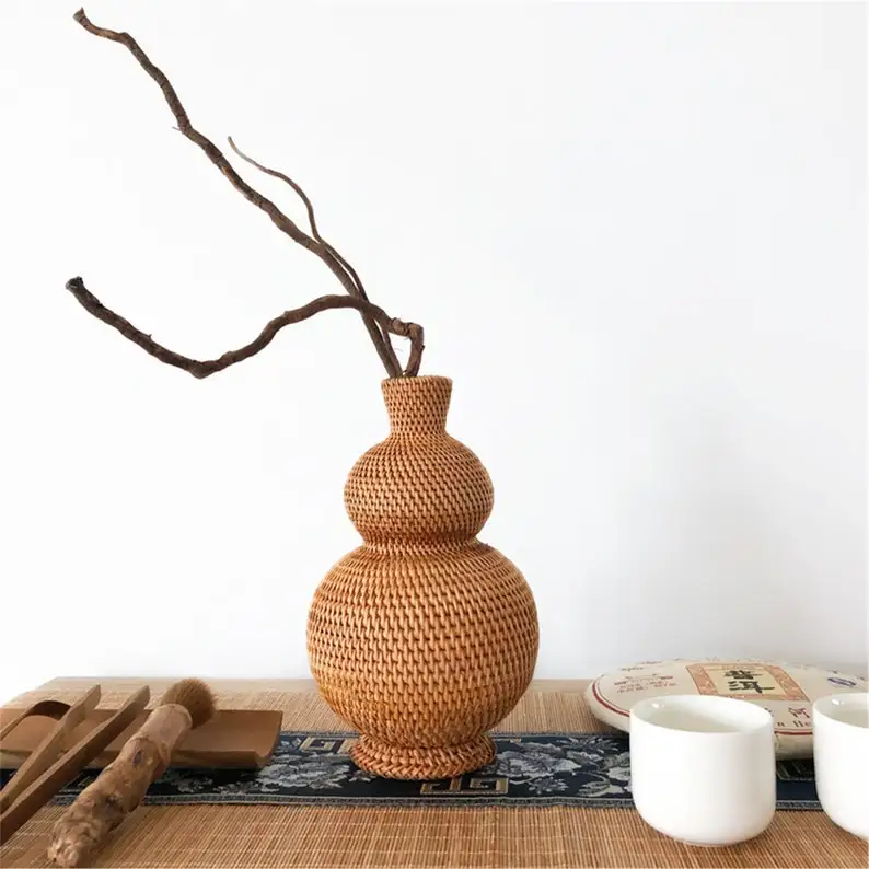 New Trend Natural Straw Vase made by Rattan Wicker Floor Flower Vase Decorative Home Office Hotel from Vietnam FBA Amazon