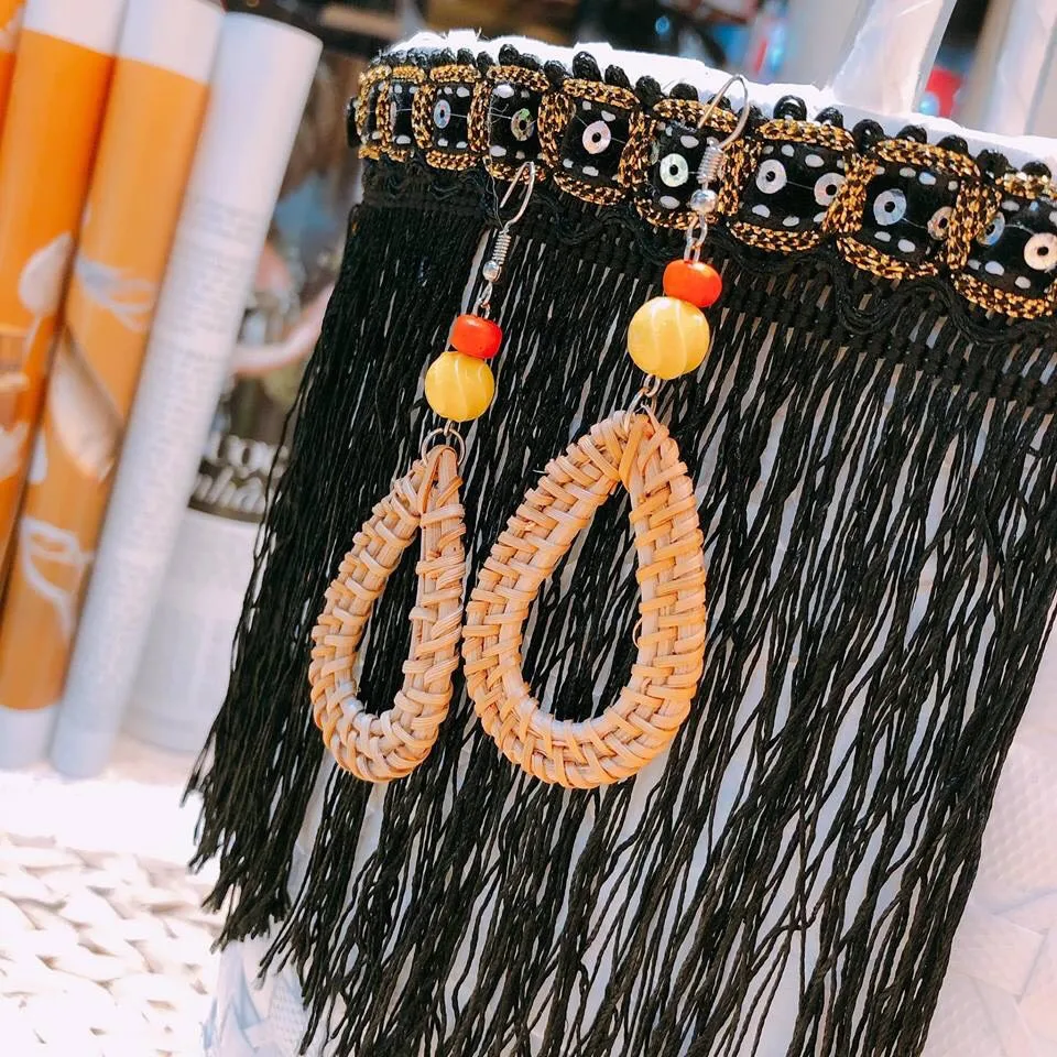 Best selling hand woven rattan earrings from Vietnam