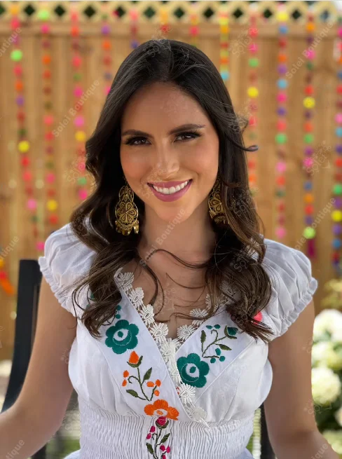 Hot selling Ethnic Vintage Peasant Embroidery Mexican Dress 100% cotton Wholesale factory price blue wide v-neck tunic dres