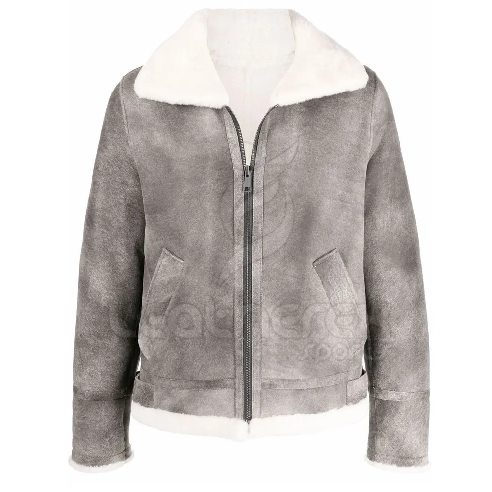 Suede shearling-collar jacket Genuine leather made men leather jackets for outdoor wear