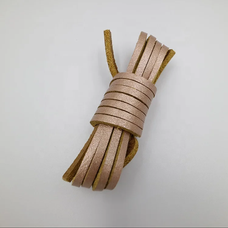Free samples 100% Cowhide Leather Rawhide Metallic Square Leather shoelaces