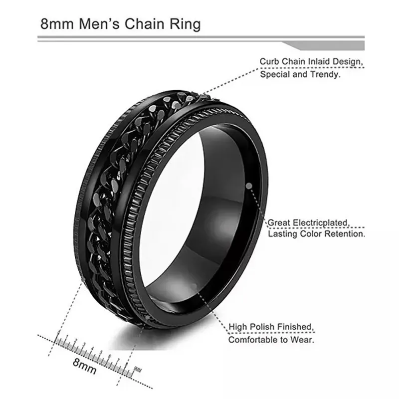 
Stainless steel 8mm size 7-14 rings for men chain rings biker grooved edge ring 