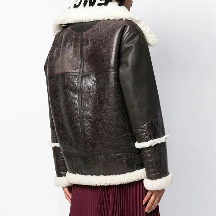 2019 Winter New women fur Bomber Real leather jacket sheepskin Double face Shearling Coat Oversized Genuine Leather jacket