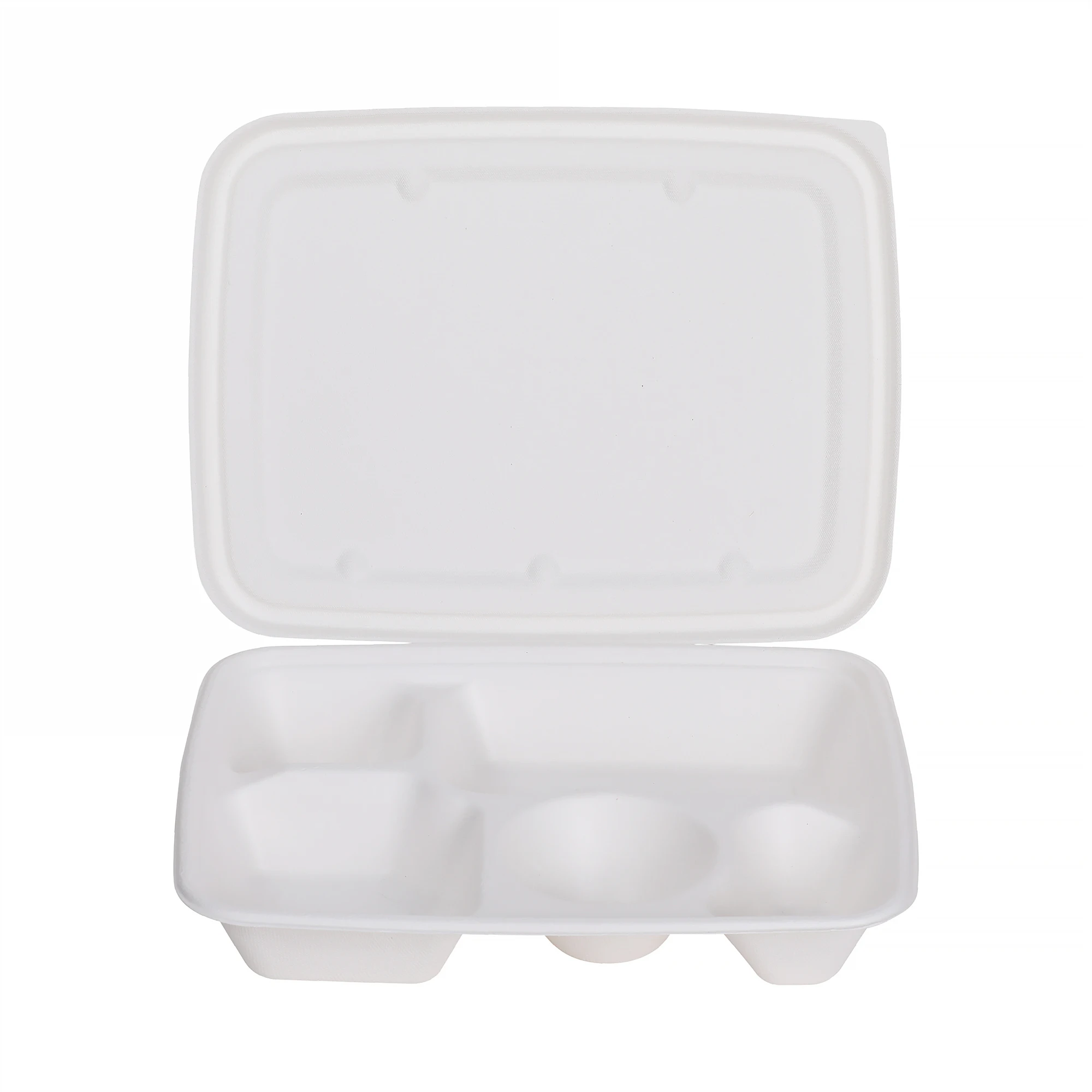 Biodegradable Disposable Sugarcane Bagasse Food Container 4 or 5 Compartment Take Away Lunch Box with Lid