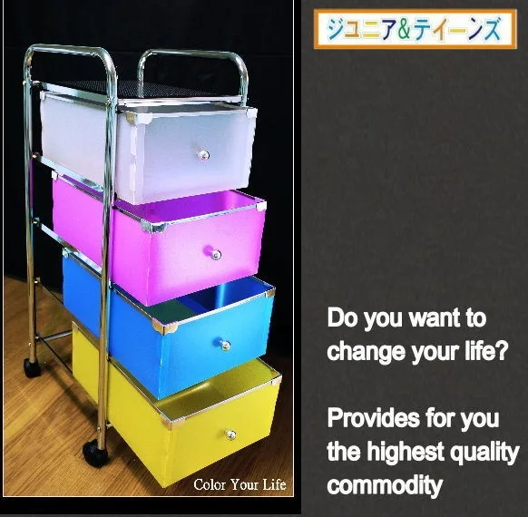 4 Tier Plastic Storage Trolley With Drawers Space Saving Storage Rolling Cart