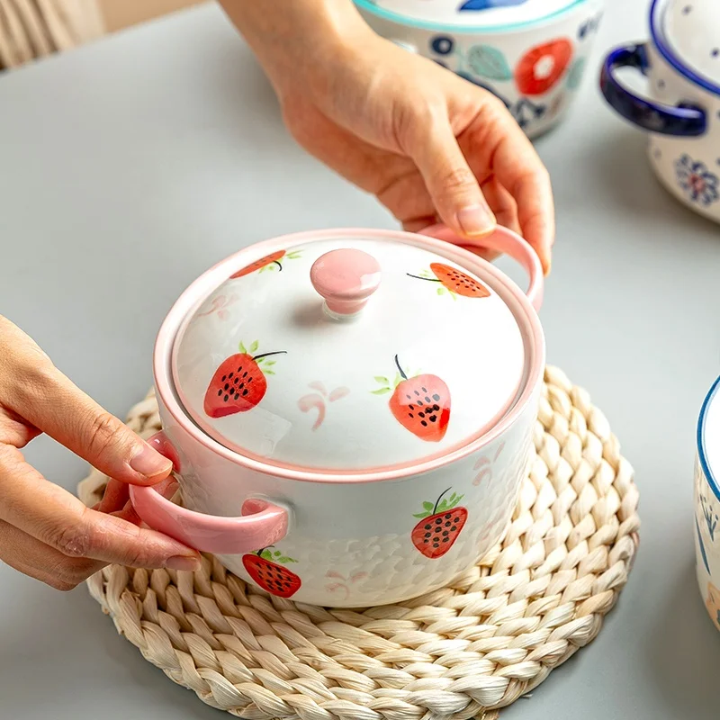 
Jade-cer hand-painted ceramic porcelain soup bowl tureen with lid with handles 