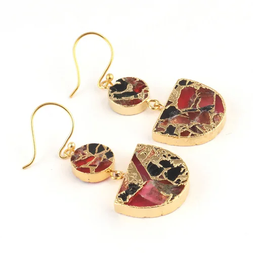Elegant fashion red & black mojave copper turquoise hook dangle earrings  24k gold plated handmade drop dangle earrings jewelry