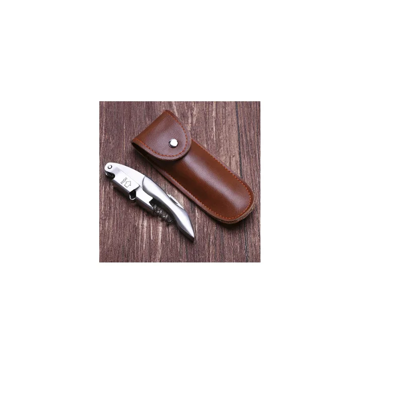 2021  portable  kitchen  leather wine bottle opener  folding knife  case accessories Christmas gift