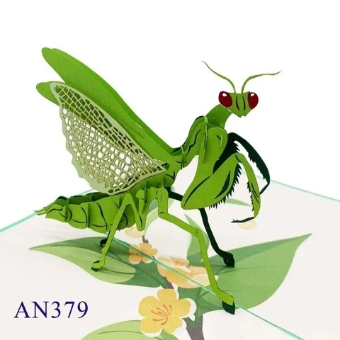 Animal 3D Pop Up Card Custom Printing Laser Cut Kirigami Praying Mantis Greeting Card Wholesale Papercraft Hanidcraft