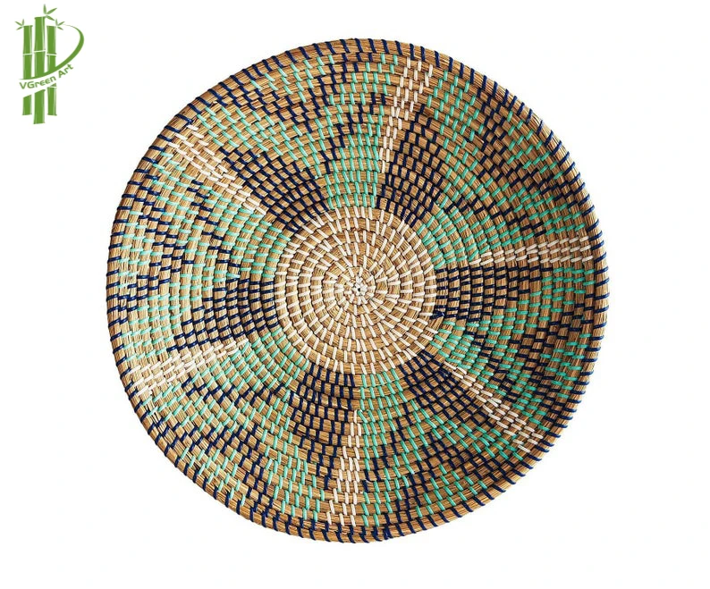 Wicker Wall Basket Decor Hanging Natural Woven Seagrass Flat Basket Round Boho Wall Basket Decor for Living