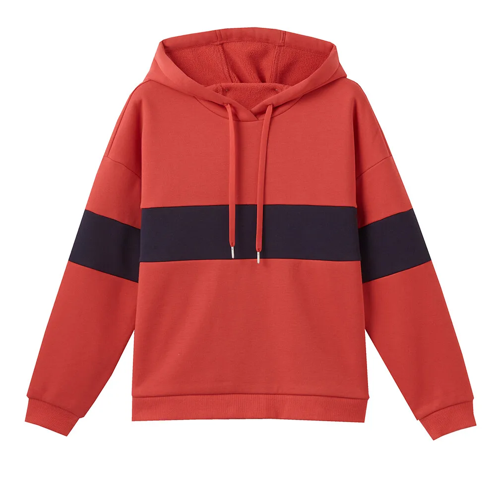 Custom Made Red Color With Black Stripe Women Hoodies New Fashion Long Sleeve Female Hoodie With Hood