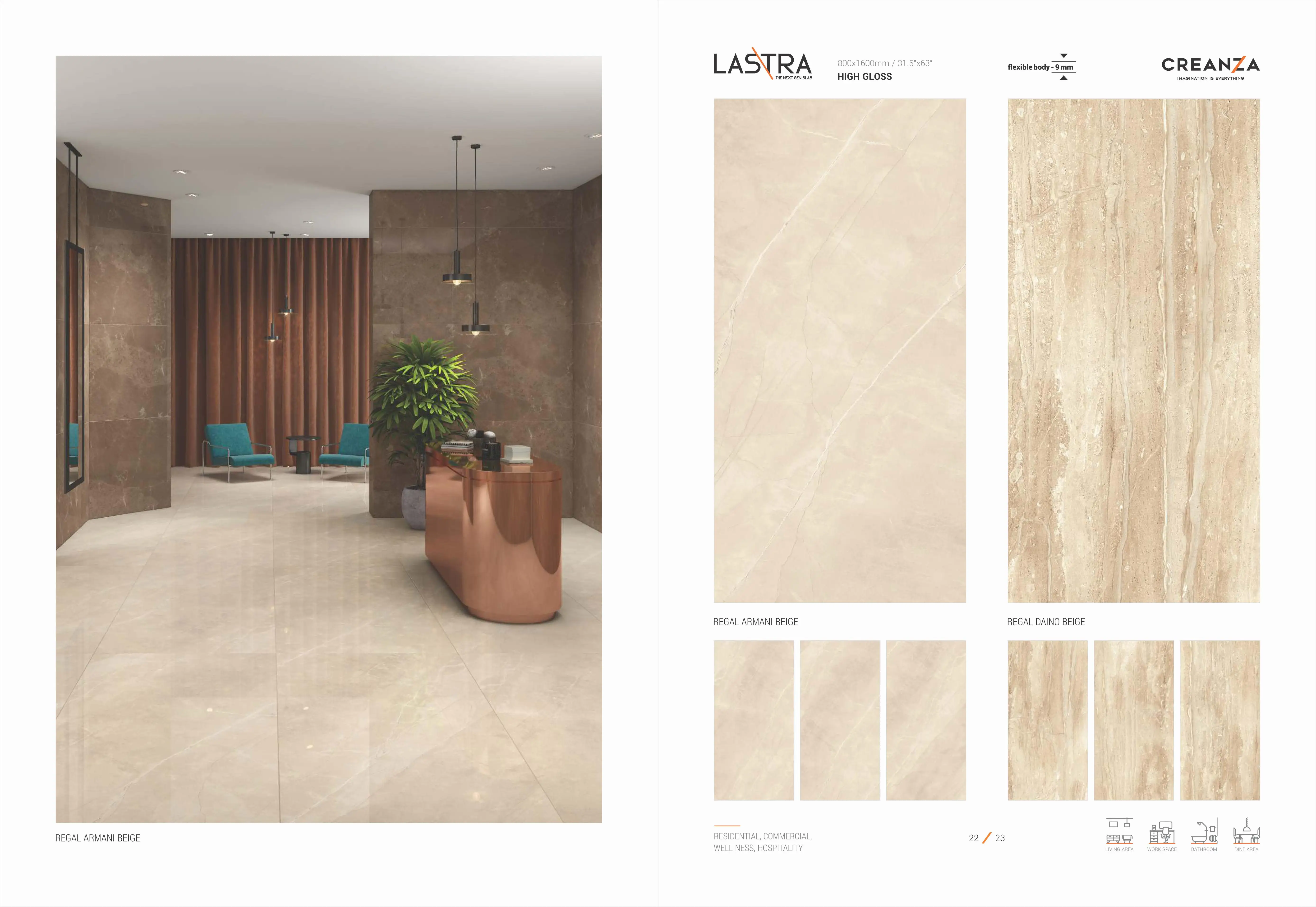 daino beige turkey marble look porcelain slab tiles with different faces and high gloss finish 800x1600 creanza tile