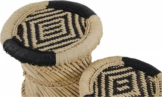 Бамбуковый круглый стол набор из 2 ручных плетеных табуретов ротанга черный и натуральный табурет