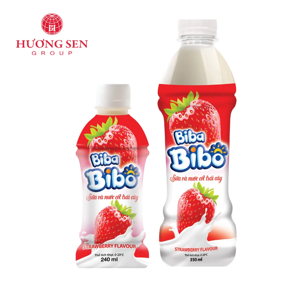 Fruit Milk Drink with Strawberry flavor PET bottle 350ml from organic milk combined with fresh fruit in Vietnam