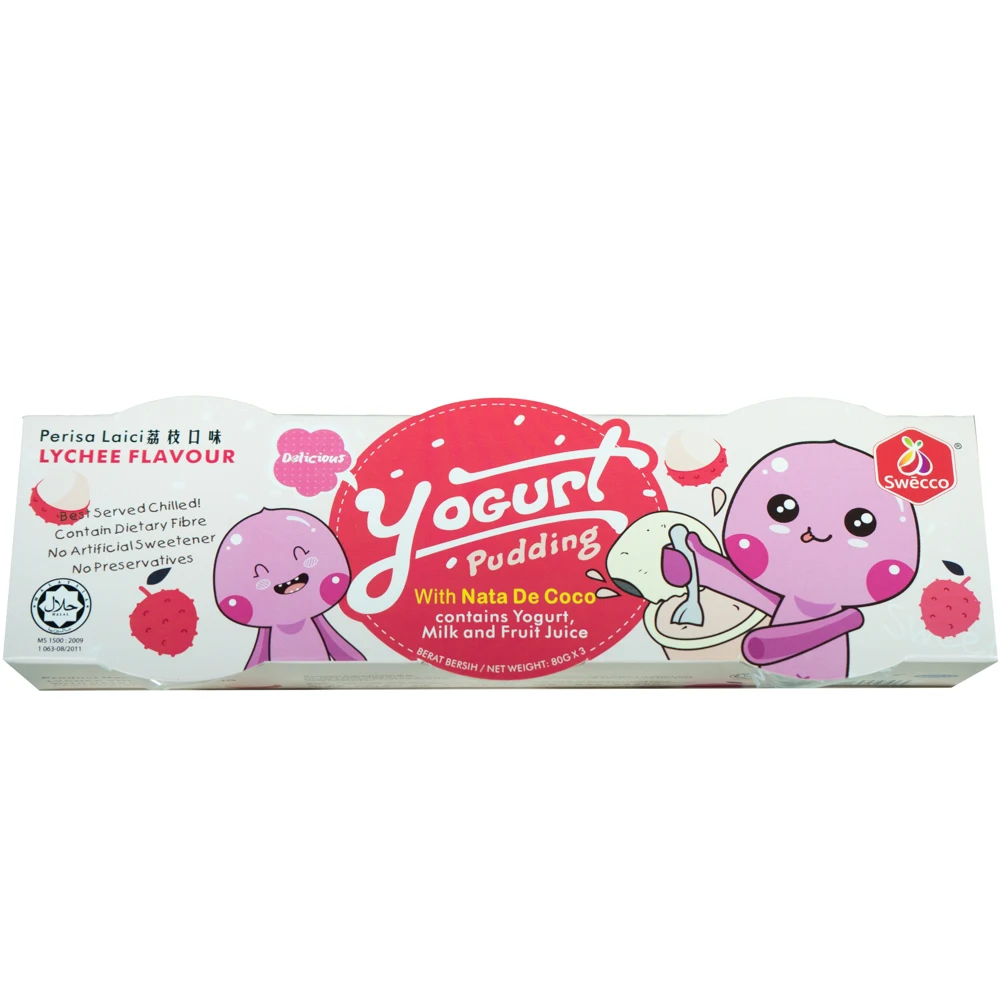 Высококачественный Малайзийский OEM/ODM молочный йогурт Личи Фруктовый пудинг с Nata de Coco 3 чашки x 80 г