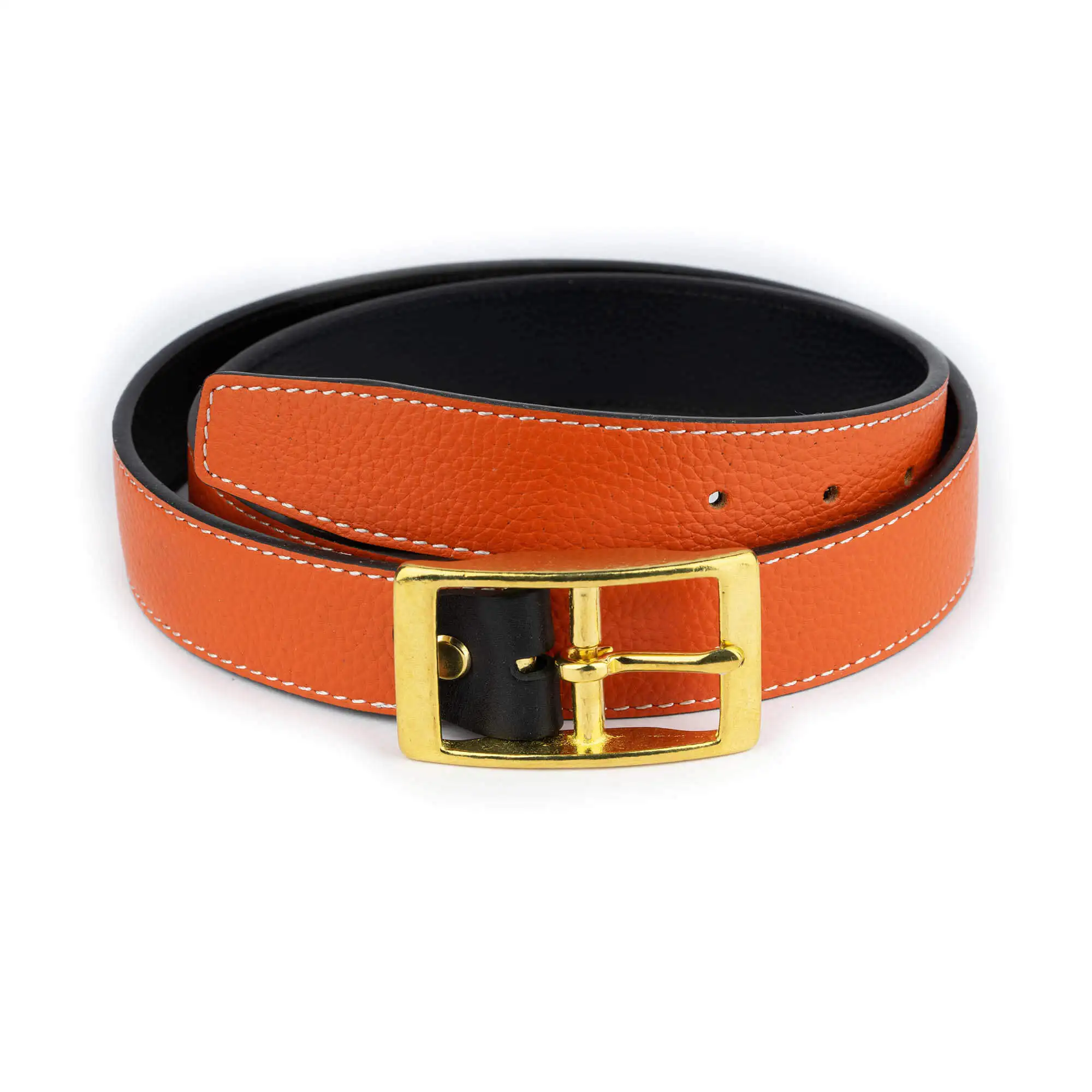 Orange Leather Belt With Brass Buckle 32 Mm Gold Buckle Belt Genuine Full Italian Leather Belt For Mens