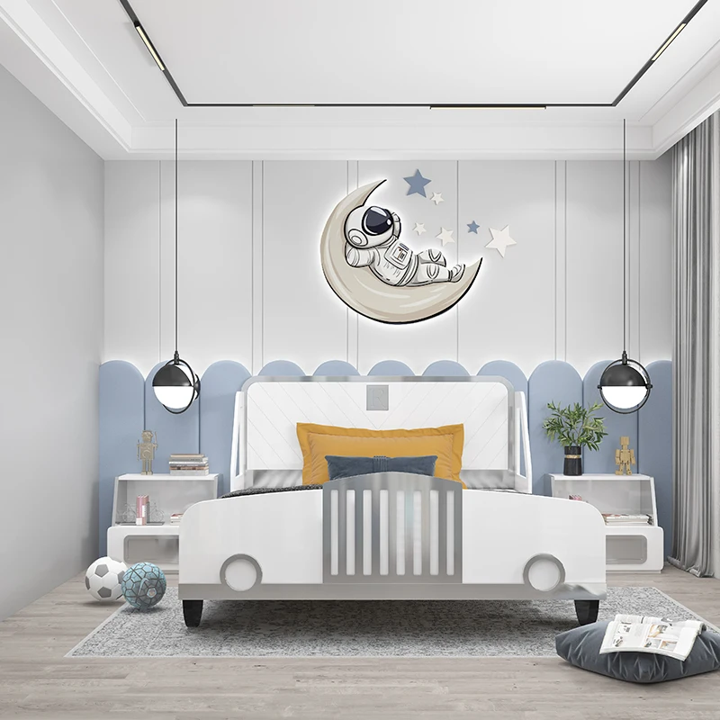 New Design Orange Color Race Car Bed Children Furniture Sets Bedroom Modern Solid Wood Single Bed Kids Wooden Furniture Sets