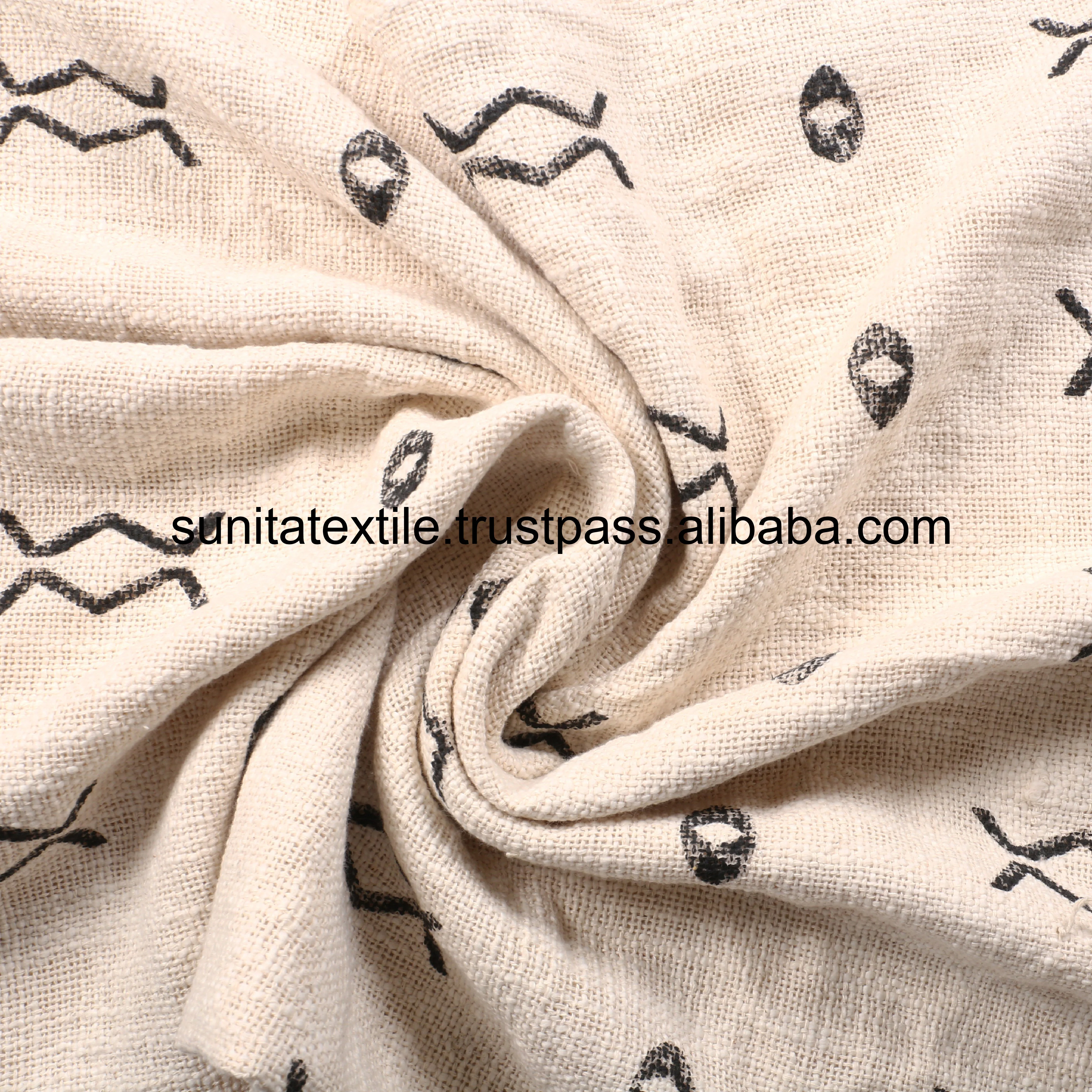 Factory Price Indian Handmade 100% Organic Cotton Hand Block Printed Mud Cloth Beige Throw Bedding Bedspread Gift Woven Blanket