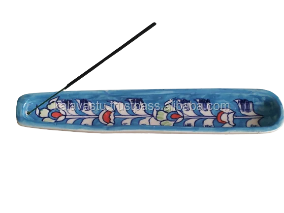 Handmade Ceramic Hand Painted Incense Stick Burner and cone Holder Ash Catcher Agarbatti Stand