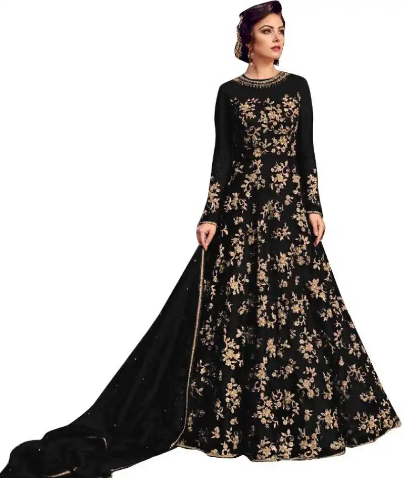 NEW DESIGNER EMBROIDERED NET SEMI  STITCHED ANARKALI GOWN BY OMVAGMINE