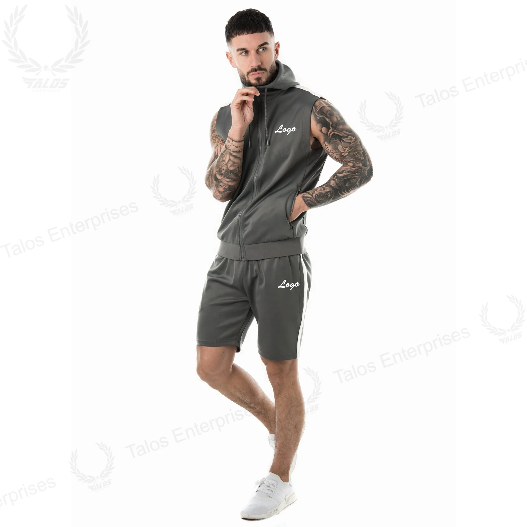 men sleeveless hoodies tracksuit cheap custom short tracksuit men sweatsuit gym track suit twin sets for sale