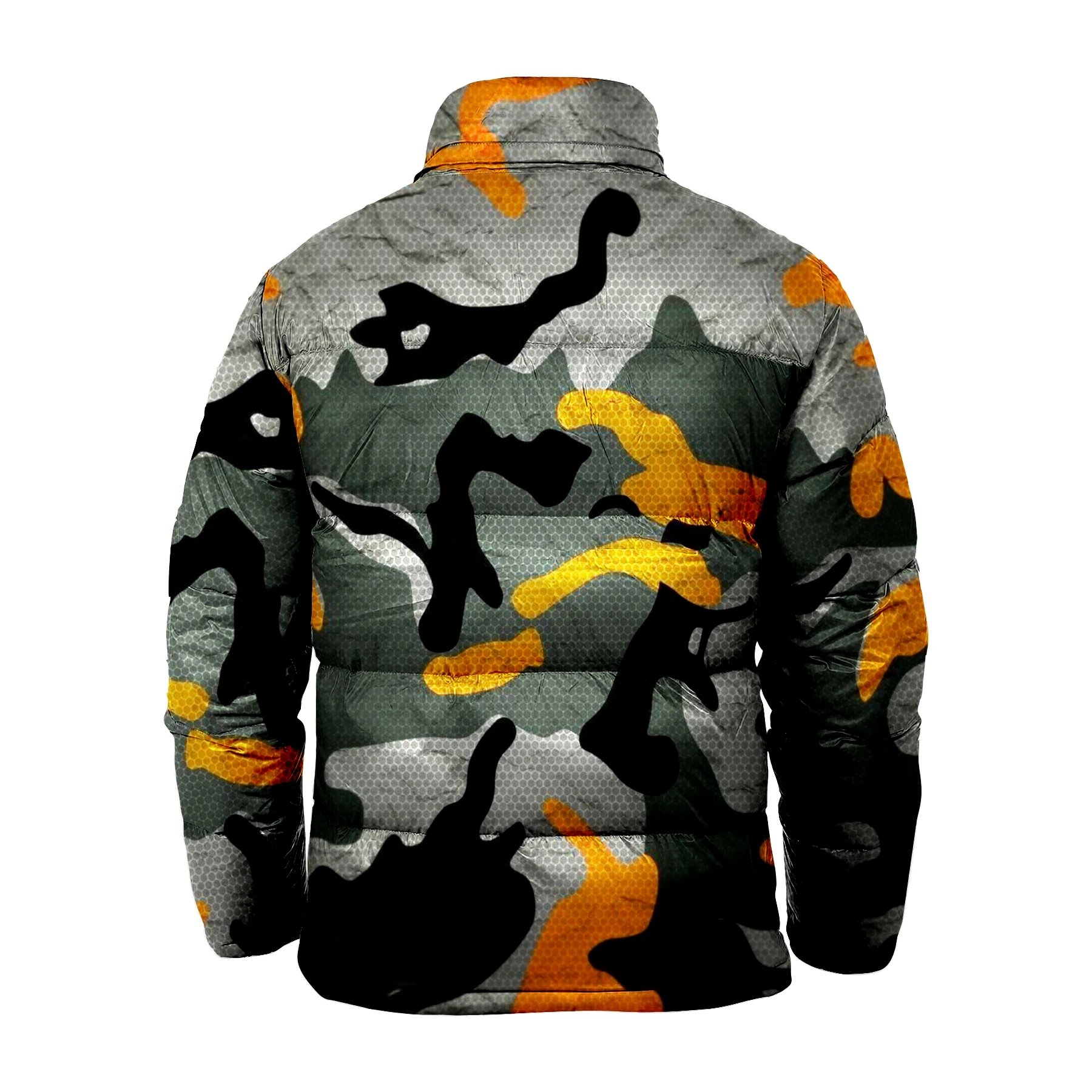 New Sublimated Yellow Camouflage Pattern Printed Puffer Jacket For Men & Women