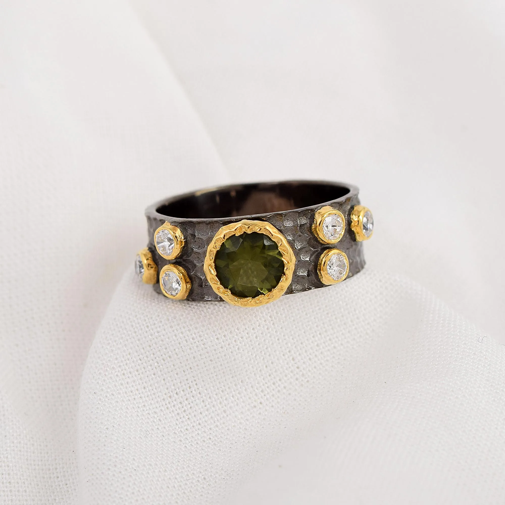 Natural Vintage Moldavite Gemstone Designer Ring 925 Sterling Silver Cubic Zirconia Stone Best Fine Jewelry For Women