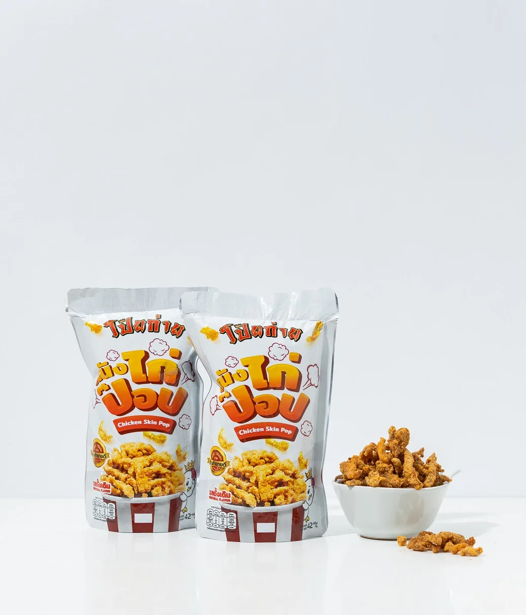 Poygai Crispy Fried Chicken Skin Pop Signature Flavor 42 g. Premium Quality Snacks from Thailand  2022 New Product 4 favors