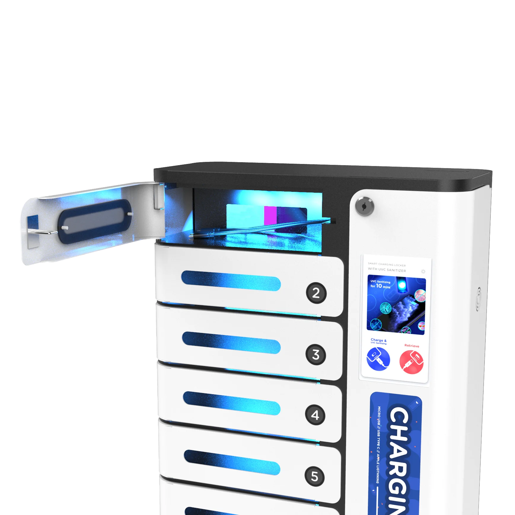 8 bay UVC Charging locker for smart phone Y2 Power MIA Premium Touchscreen UV-C Sanitizing & Charging Cabinet for restaurant