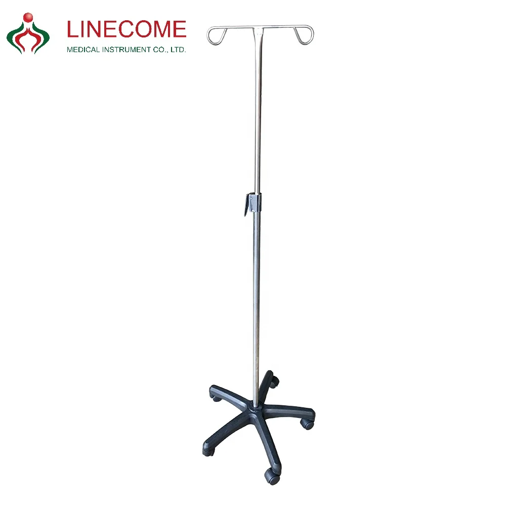 Медицинская нержавеющая сталь капельная подставка пластиковое основание инфузионный двух-крюк ручной регулируемый