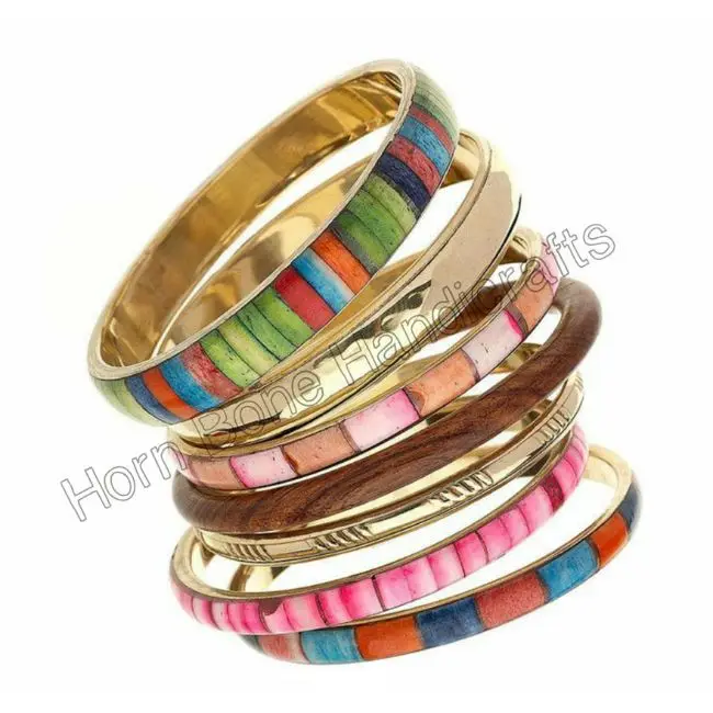 New Year 2022 Trendy and Premium Quality Custom Design Resin Bangle Set Fashion Jewelry 10 Pieces Bangle Set  Brass Bracelet