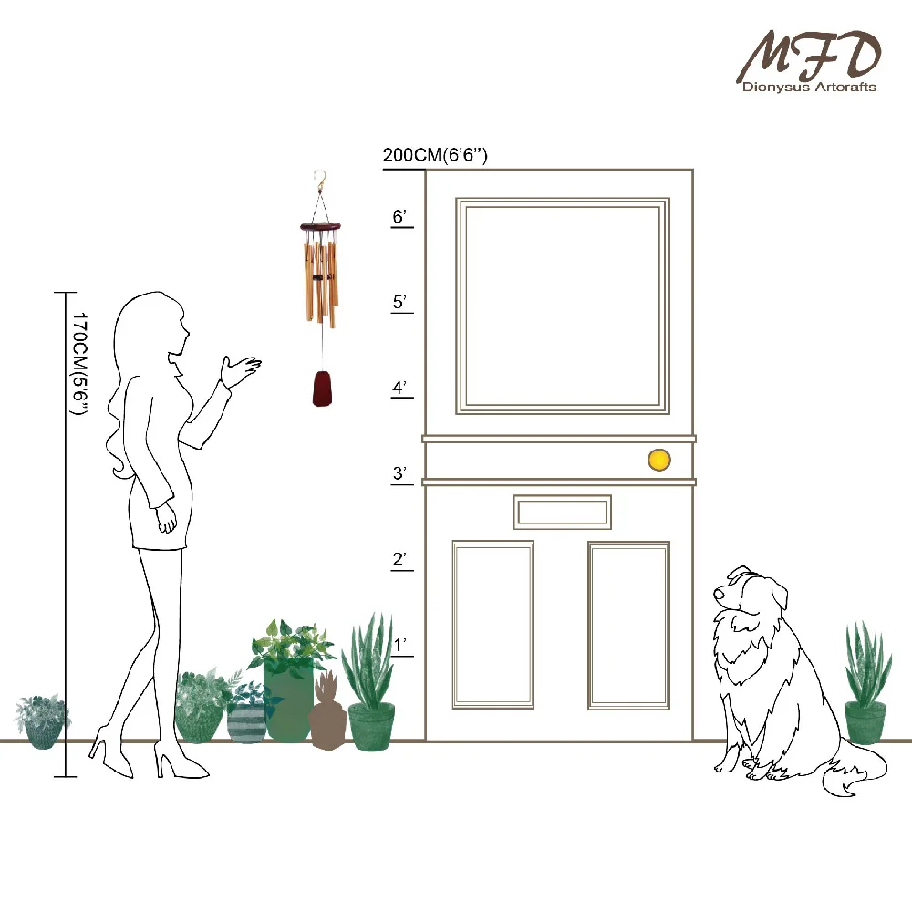 33IN сочувствия Windchime Металл Крытый 6 алюминиевых колокольчиков трубки