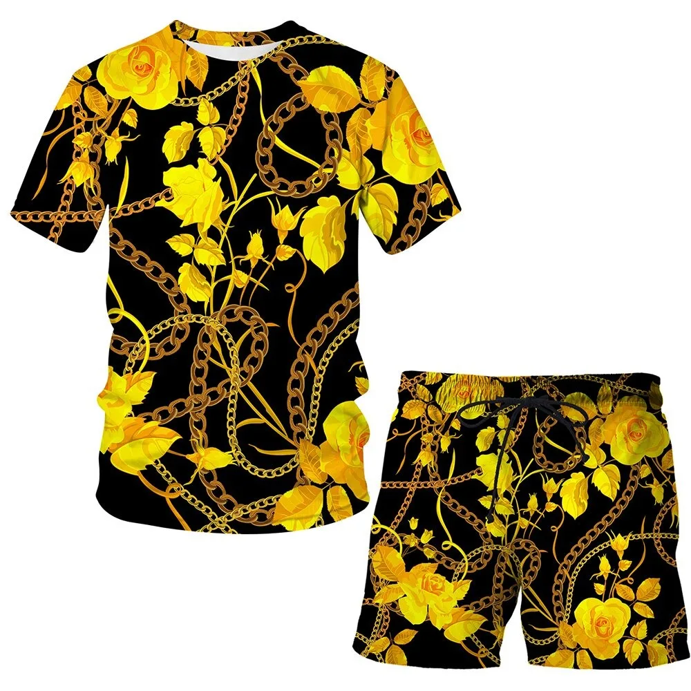 Summer t shirts and shorts trendy shorts 3d 100 cotton printed shorts men and women embroidered t shirts and short plus size
