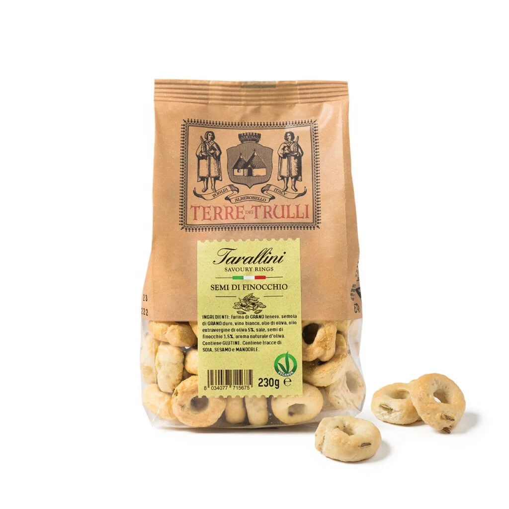 Taralli - Made in italy baked Grain snacks with Fennel Seeds - 230g plastic pack - VEGAN