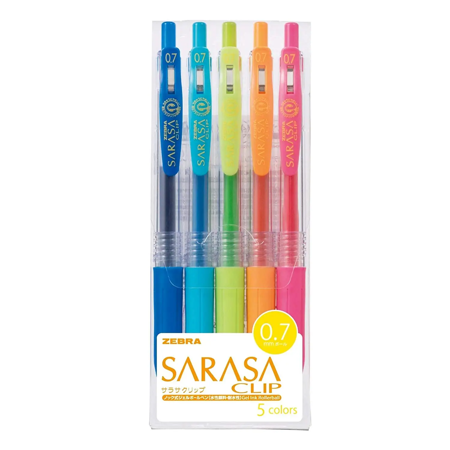 Zebra Sarasa Clip 0.7 Gel Ink Ballpoint Pen 5 Color Set JJB15-5CA Plastic Japanese School & Office Supplies Bulk Made in Japan