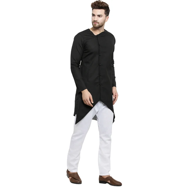  Дизайнерский льняной черный пижамный комплект Kurta и Aligarh для мужчин