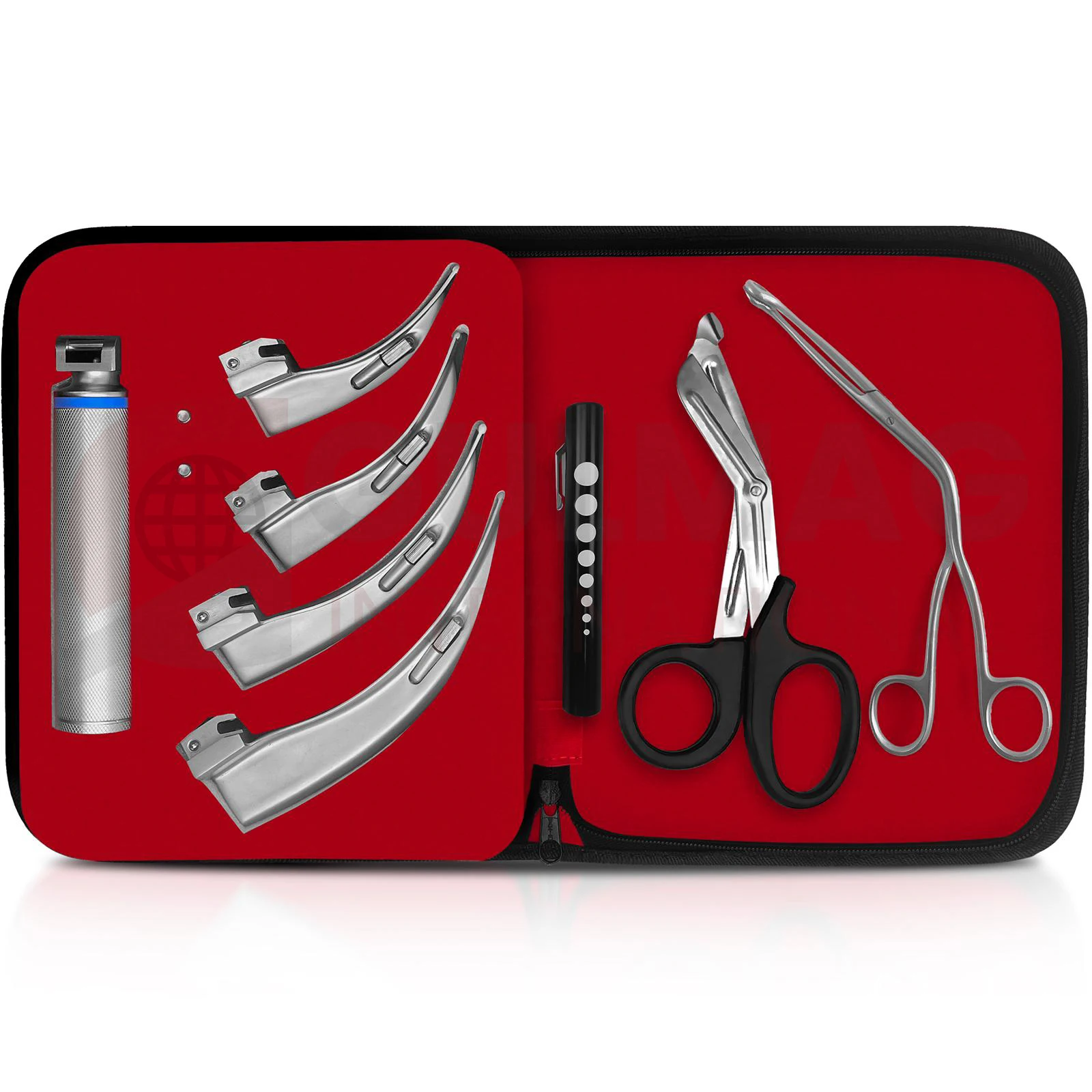 8 pcs Macintosh Laryngoscope Set, EMT, Magill, penlight with Case, Emergency Oral Airway Intubation Kit, Anesthesia Instruments