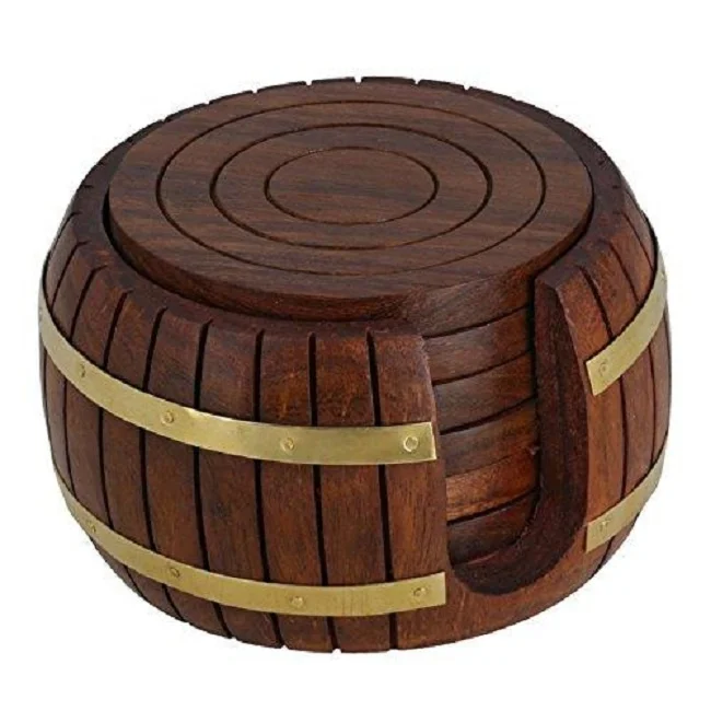 
Wholesale Rosewood with brass inlay drink coaster tea coffee cup coaster best seller wooden tea coaster 