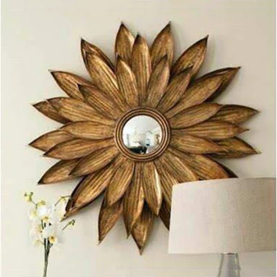 Большое металлическое настенное зеркало в форме солнца золотого цвета для украшения комнаты